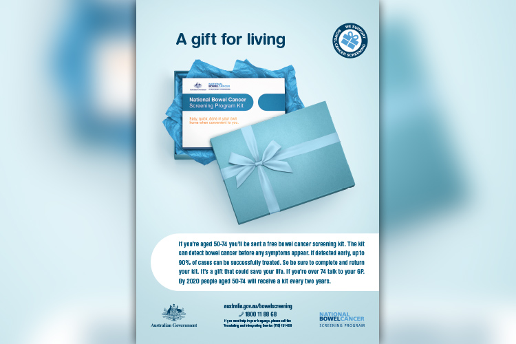 An example of a national bowel cancer screening campaign poster.