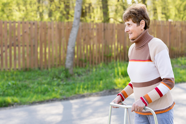 The shopping cart push of a patient with a wheeled walker. Walking Frame