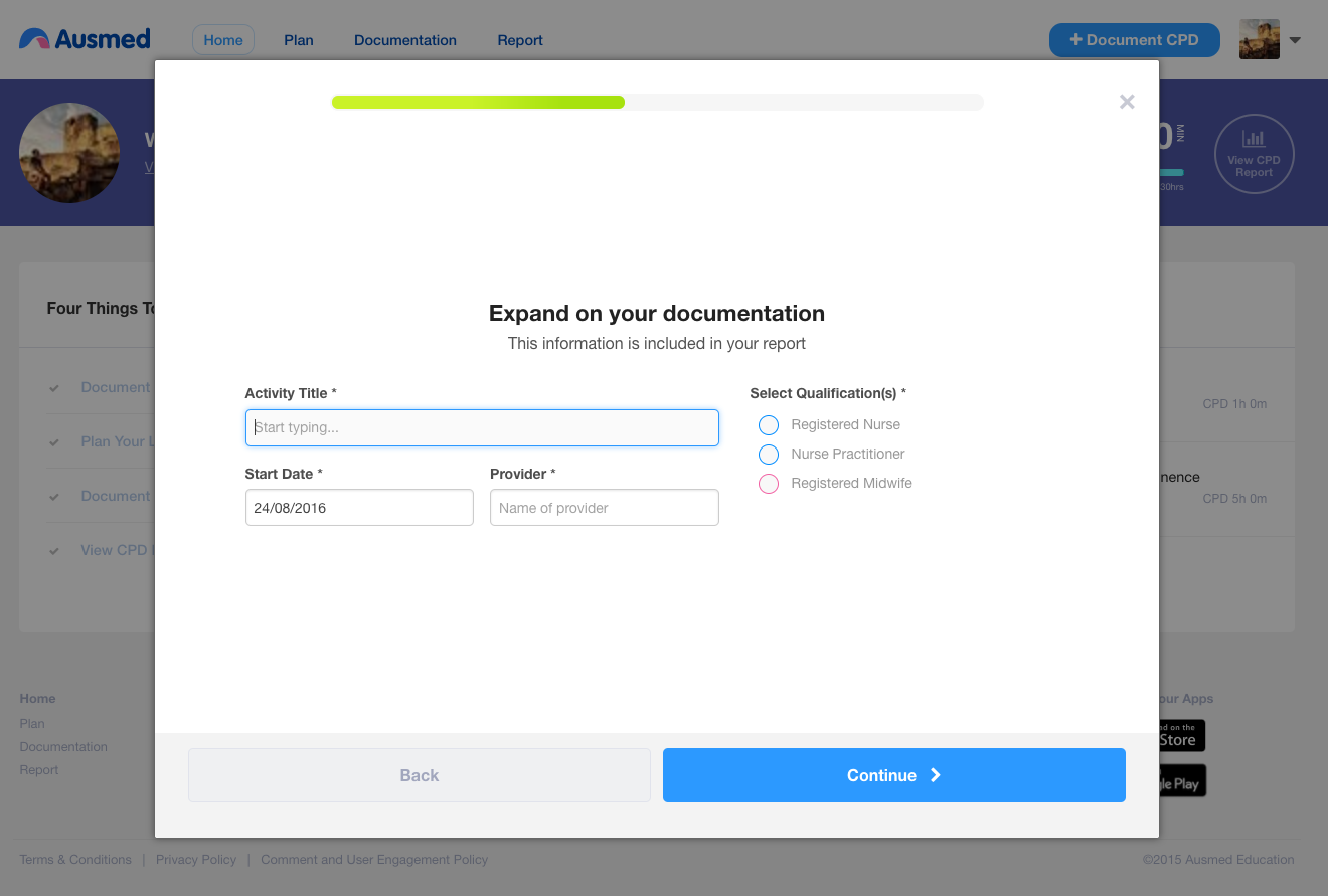 Roughly 20% of people stop documenting at this point in the documentation flow.