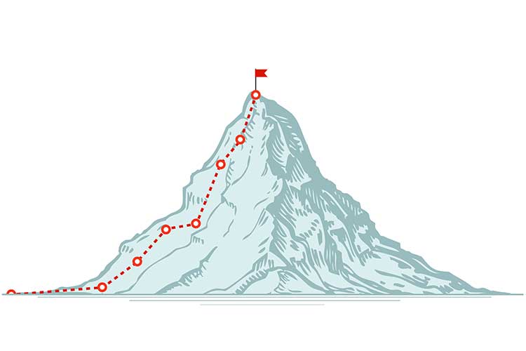 Progress to a goal - climbing a mountain vector concept benchmarking