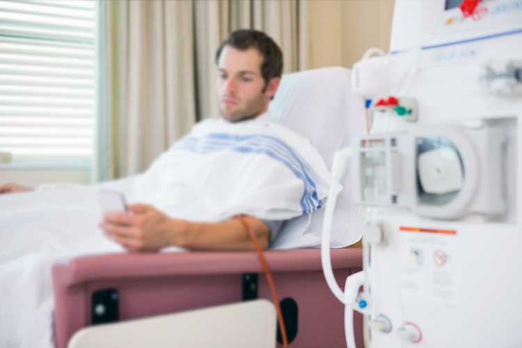 patient using phone in hospital