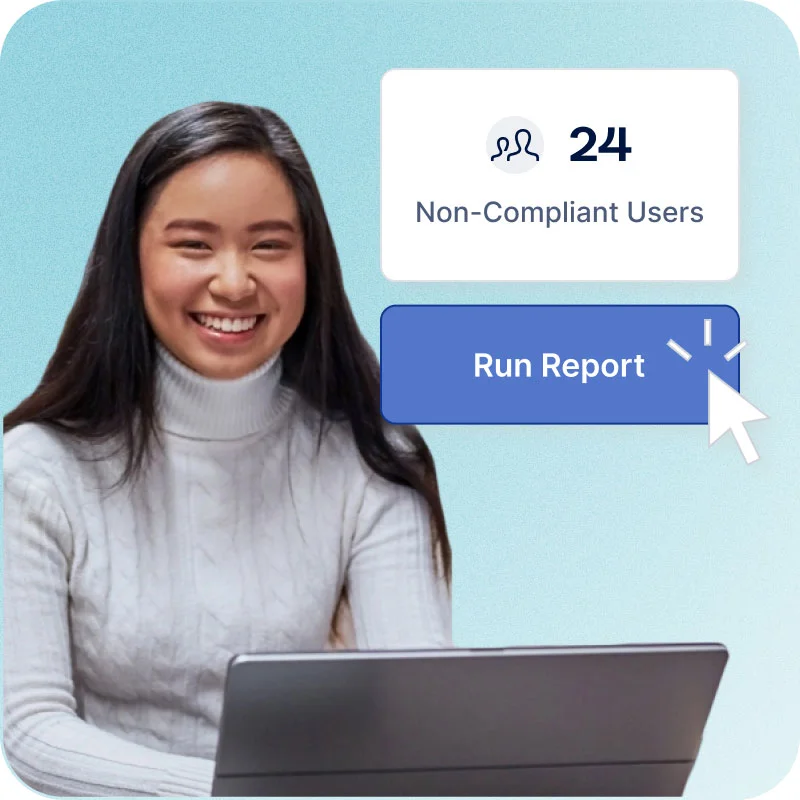 Smiling healthcare administrator generating one-click compliance reports with Ausmed's easy staff training reporting tool