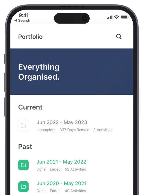 Mobile screen showing the Ausmed App's CPD Portfolio feature, helping healthcare staff track learning activities anytime, anywhere