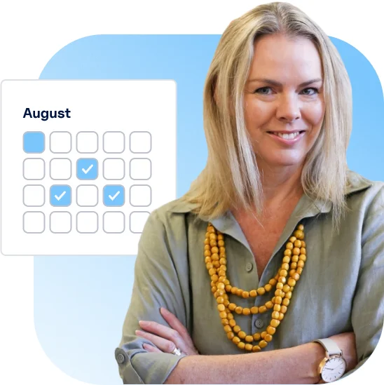 Confident healthcare leader using Ausmed to automate annual training schedules with calendar-based staff reminders and rule-driven compliance workflows